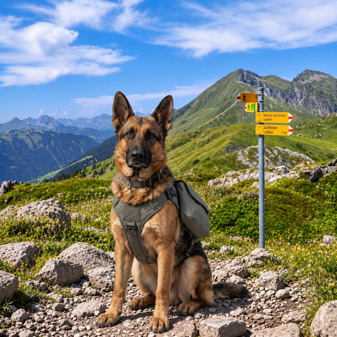 Hunderucksack beim Wandern in der Schweiz mit Packtaschen für Hunde – ArmyDropz