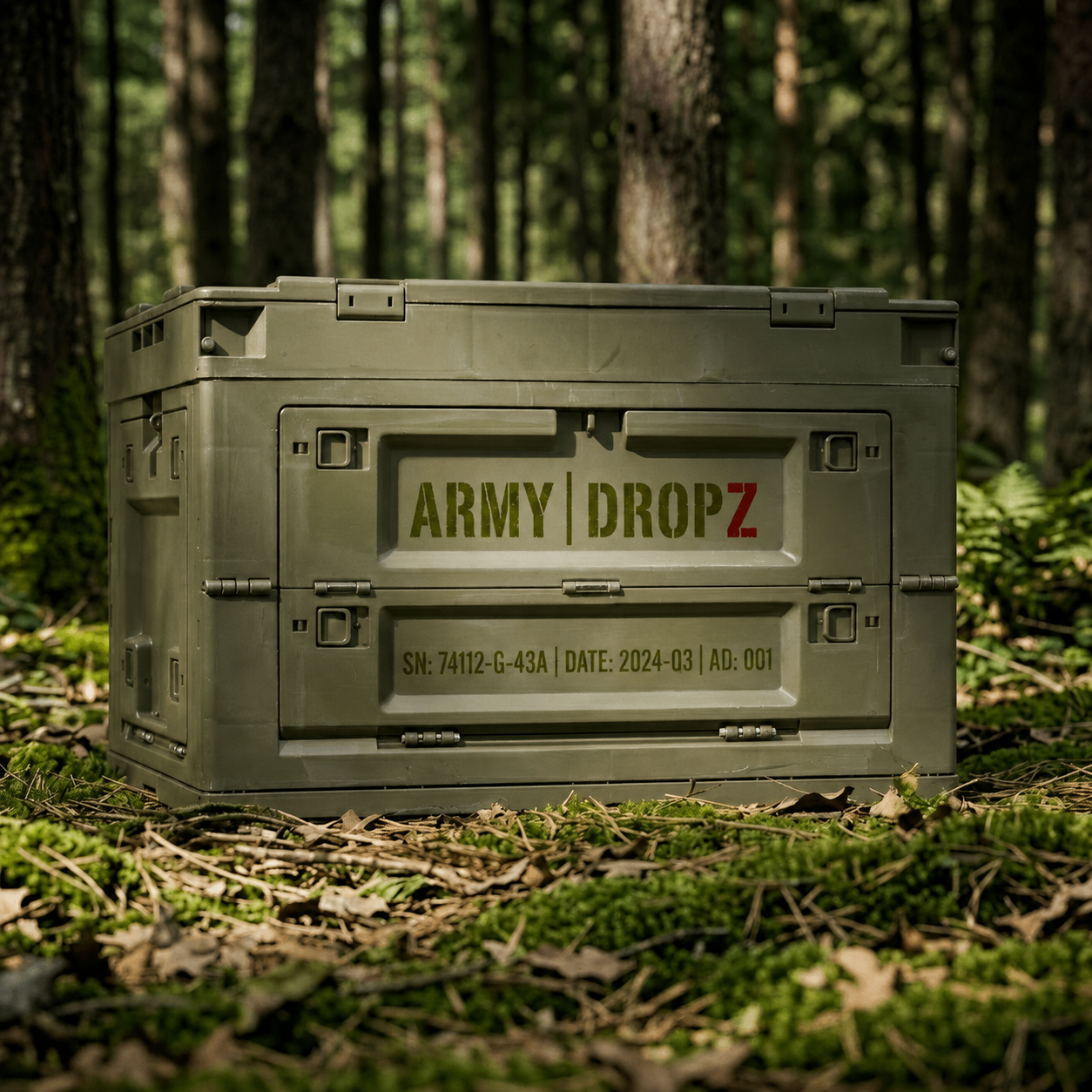 Army Box im Militaer-Look im Wald - Boxen und Aufbewahrung von Army Dropz Schweiz