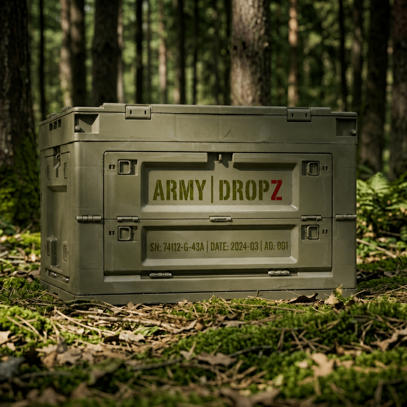 Army Box im Militaer-Look im Wald - Boxen und Aufbewahrung von Army Dropz Schweiz
