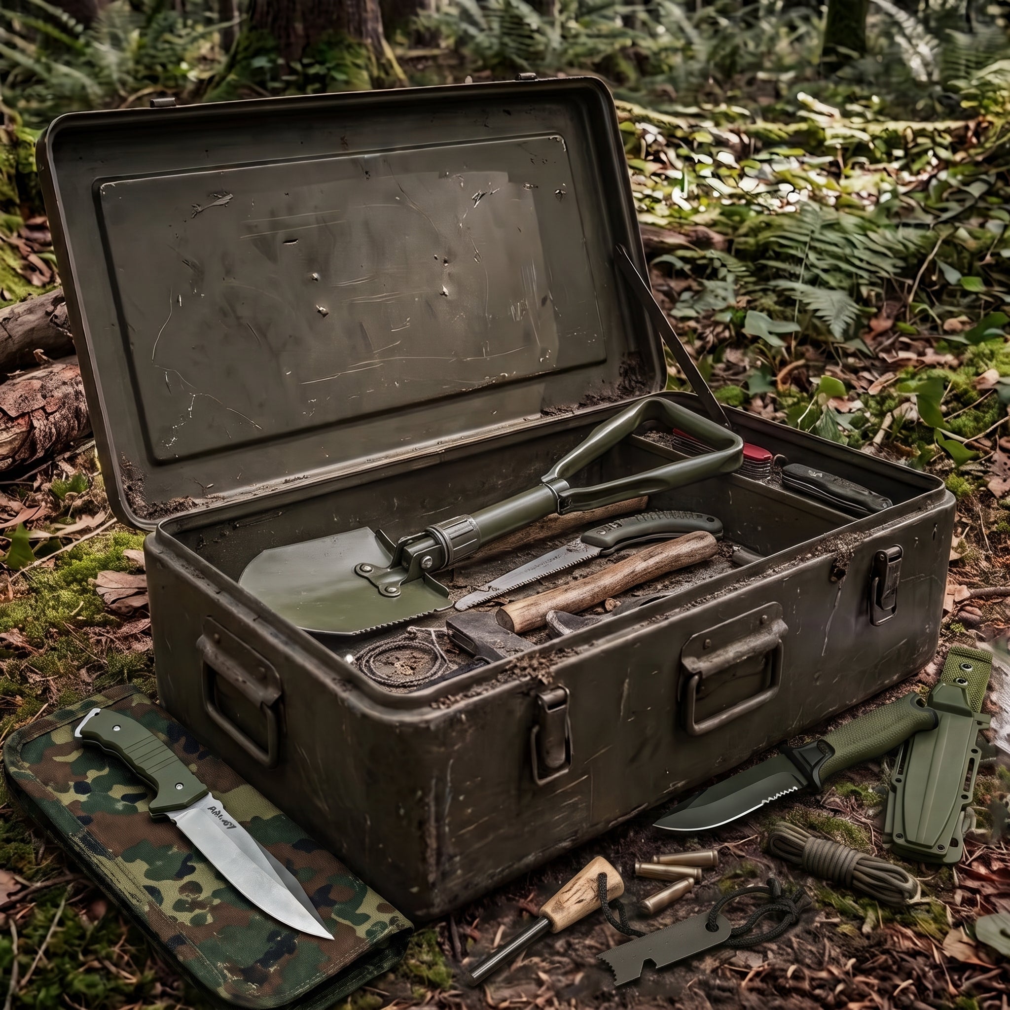 Werkzeug & Messer Kollektion im Army Shop Schweiz: Survival-Messer, Klappspaten, Handsäge, Drahtsäge und Outdoor-Werkzeuge von ArmyDropz
