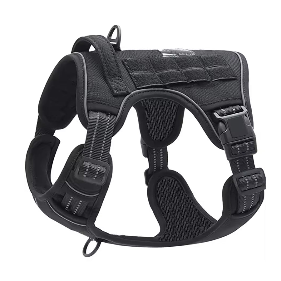Schwarzes Anti-Zug Hundegeschirr Tactical Black, reflektierende Riemen und Steckschnallen – ArmyDropz Schweiz