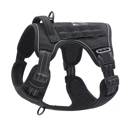 Schwarzes Anti-Zug Hundegeschirr Tactical Black, reflektierende Riemen und Steckschnallen – ArmyDropz Schweiz