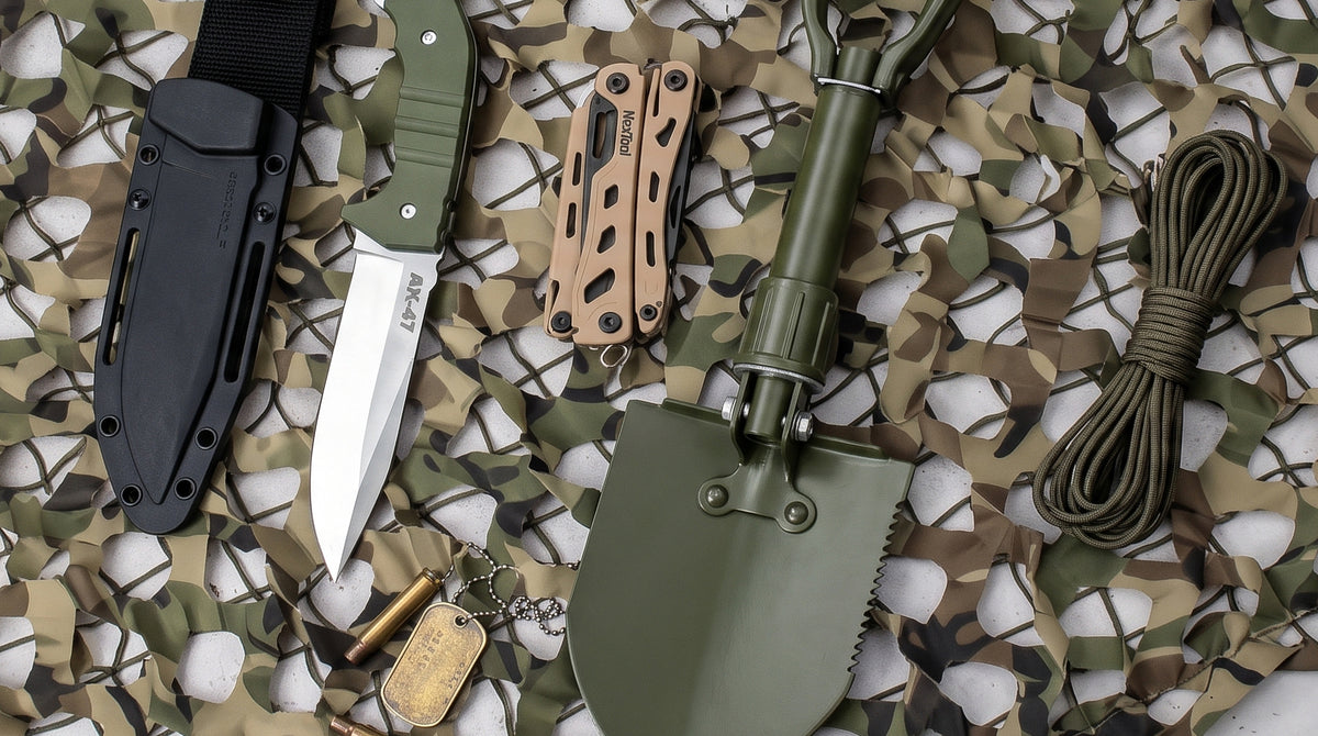 Survival Messer, Klappspaten und Multitool Outdoor-Werkzeug im Army Shop Schweiz bei ArmyDropz