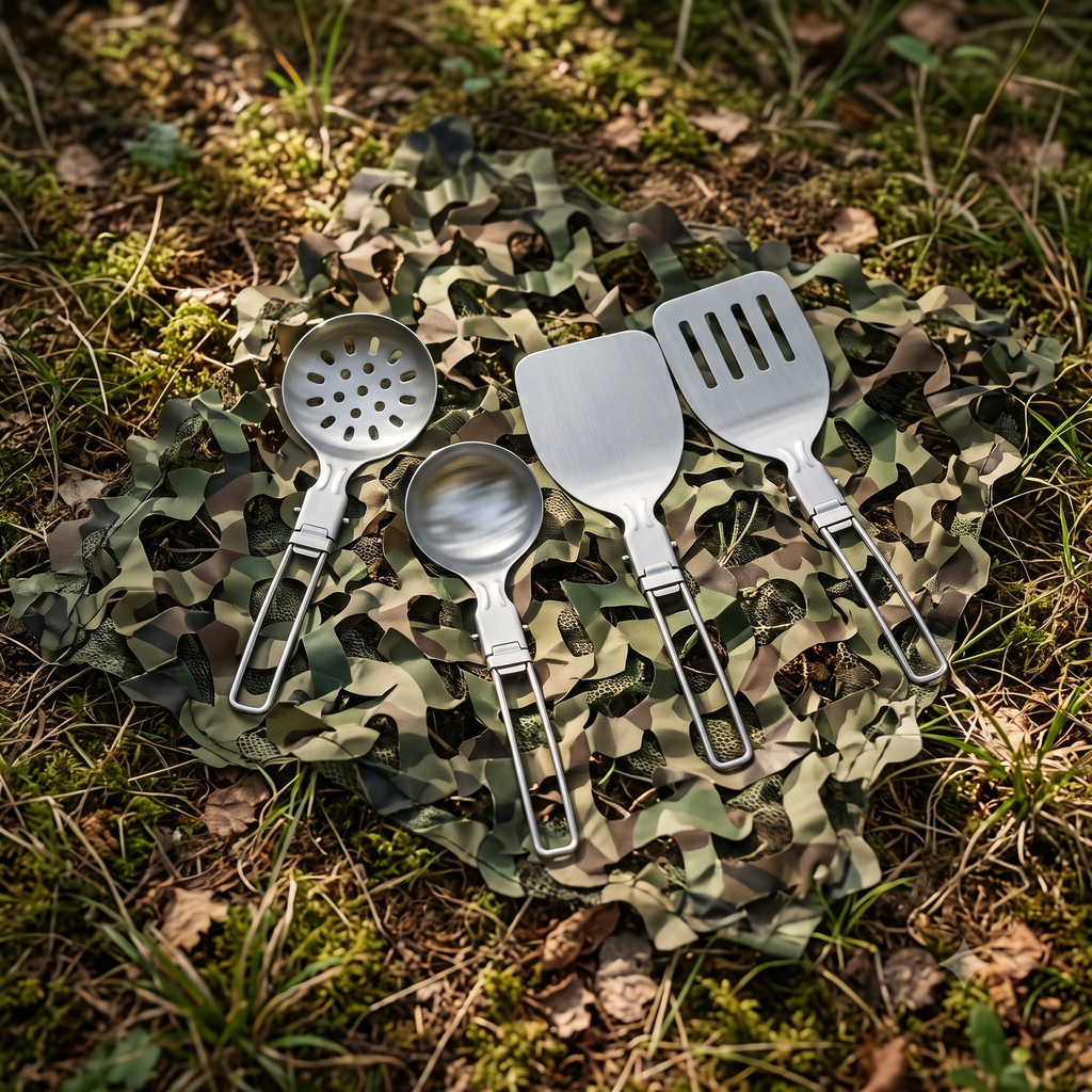 Campingbesteck Set 4-teilig faltbar Edelstahl – ArmyDropz Army Shop Schweiz