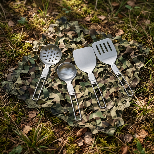 Campingbesteck Set 4-teilig faltbar Edelstahl – ArmyDropz Army Shop Schweiz