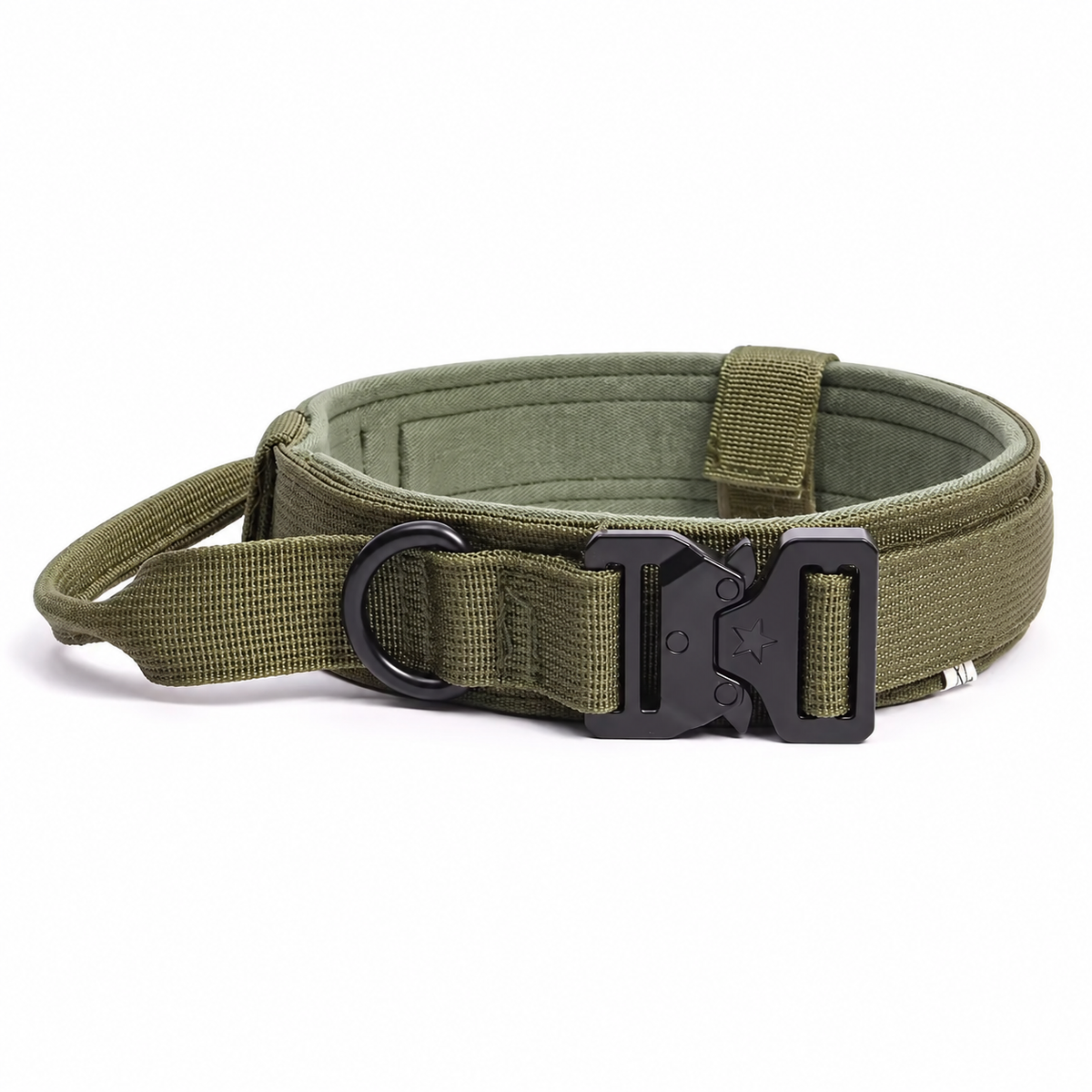Olivgrünes Hundehalsband aus robustem Nylon, gepolstert für langes Tragen – ArmyDropz Schweiz
