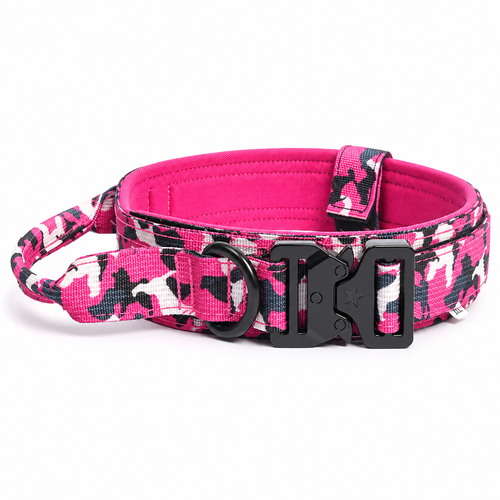 Pinkes Hundehalsband im Camouflage-Muster, gepolstert und für jede Halsgrösse verstellbar – ArmyDropz Schweiz