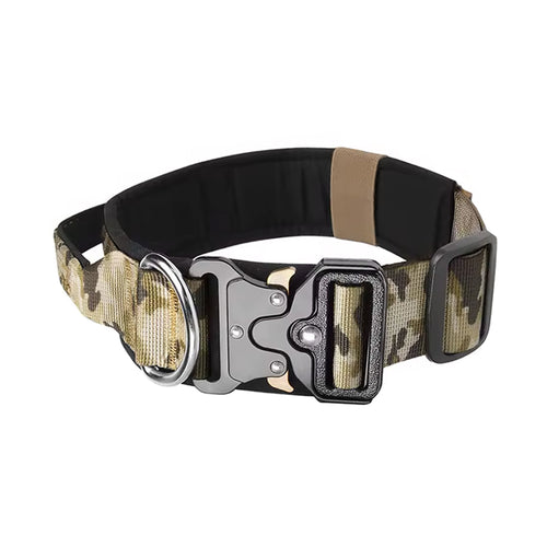 Taktisches Hundehalsband K9 in Multicam Tarnfarbe Sand in Seitenansicht mit Klick-Schnalle Army Shop Schweiz