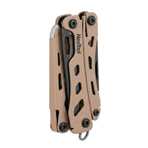Multitool 15-in-1 in Tactical Coyote, kompaktes Multifunktionswerkzeug mit Zange für Outdoor und Camping