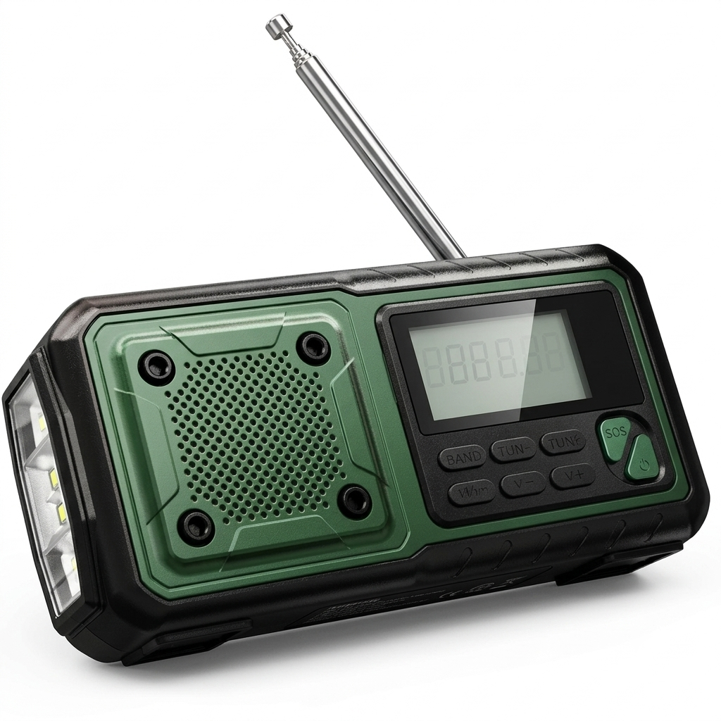 Notfall-Kurbelradio Solar & Powerbank Dreiviertelansicht – Army Dropz Armee Shop Schweiz