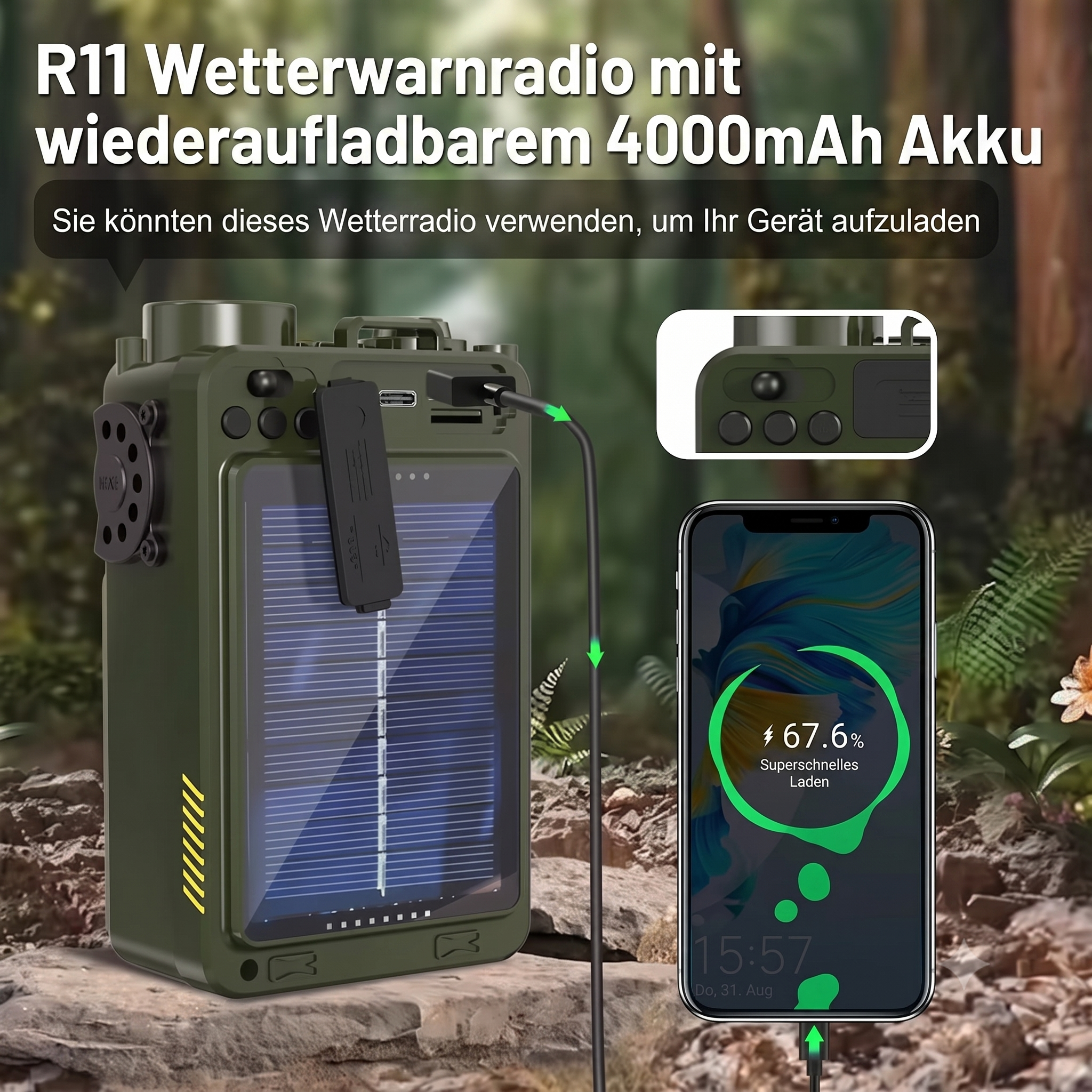 Notfallradio Kurbel & Solar Detailansicht – ArmyDropz