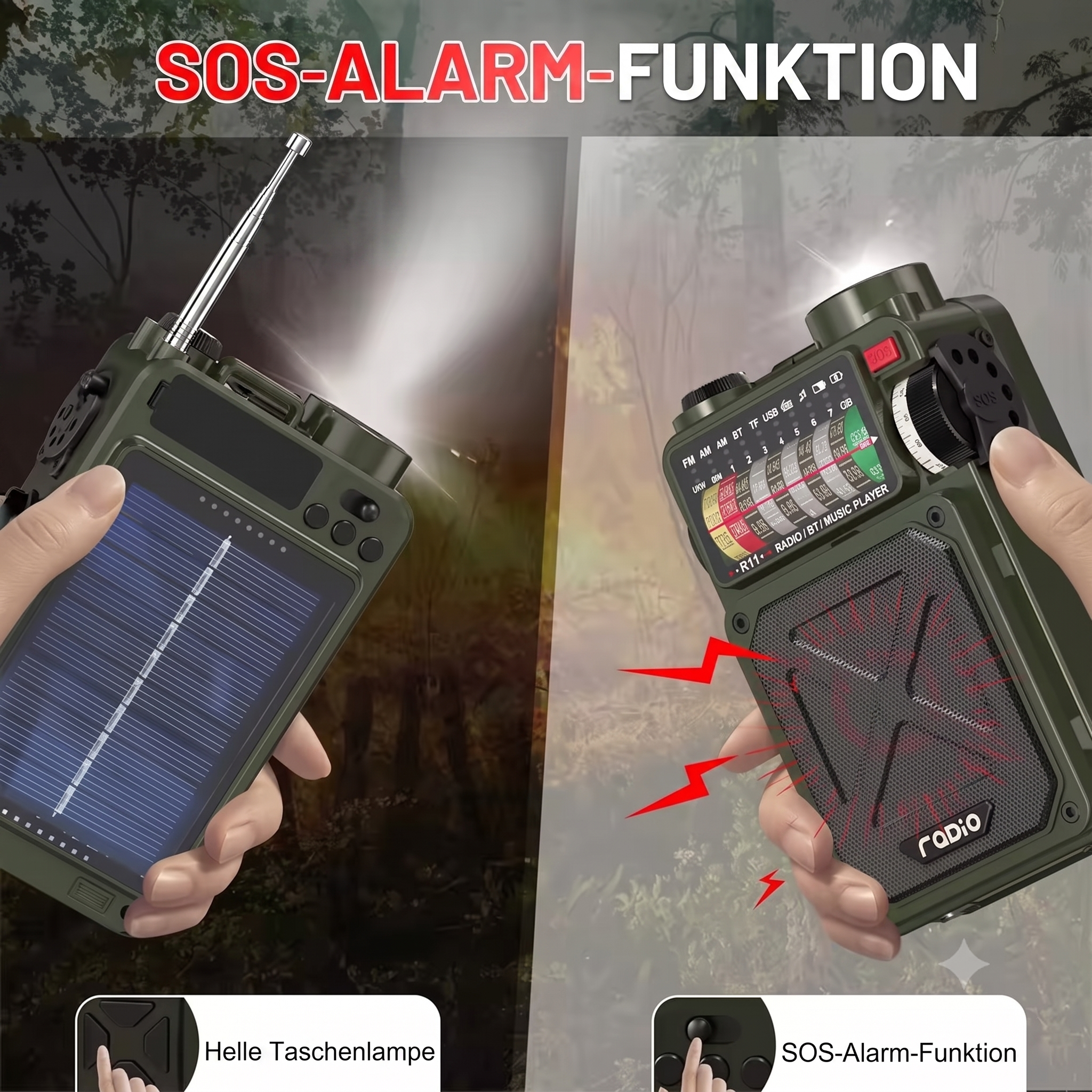 Notfallradio Kurbel & Solar beim Laden in der Hand – ArmyDropz