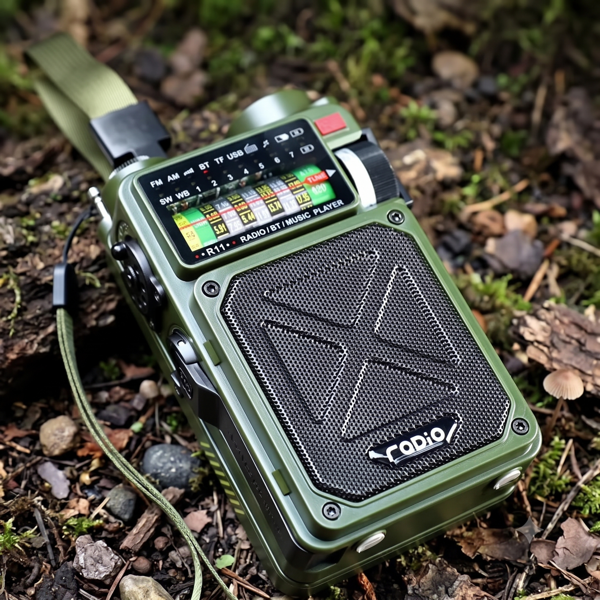 Notfallradio Kurbel & Solar Nahaufnahme im Freien – ArmyDropz