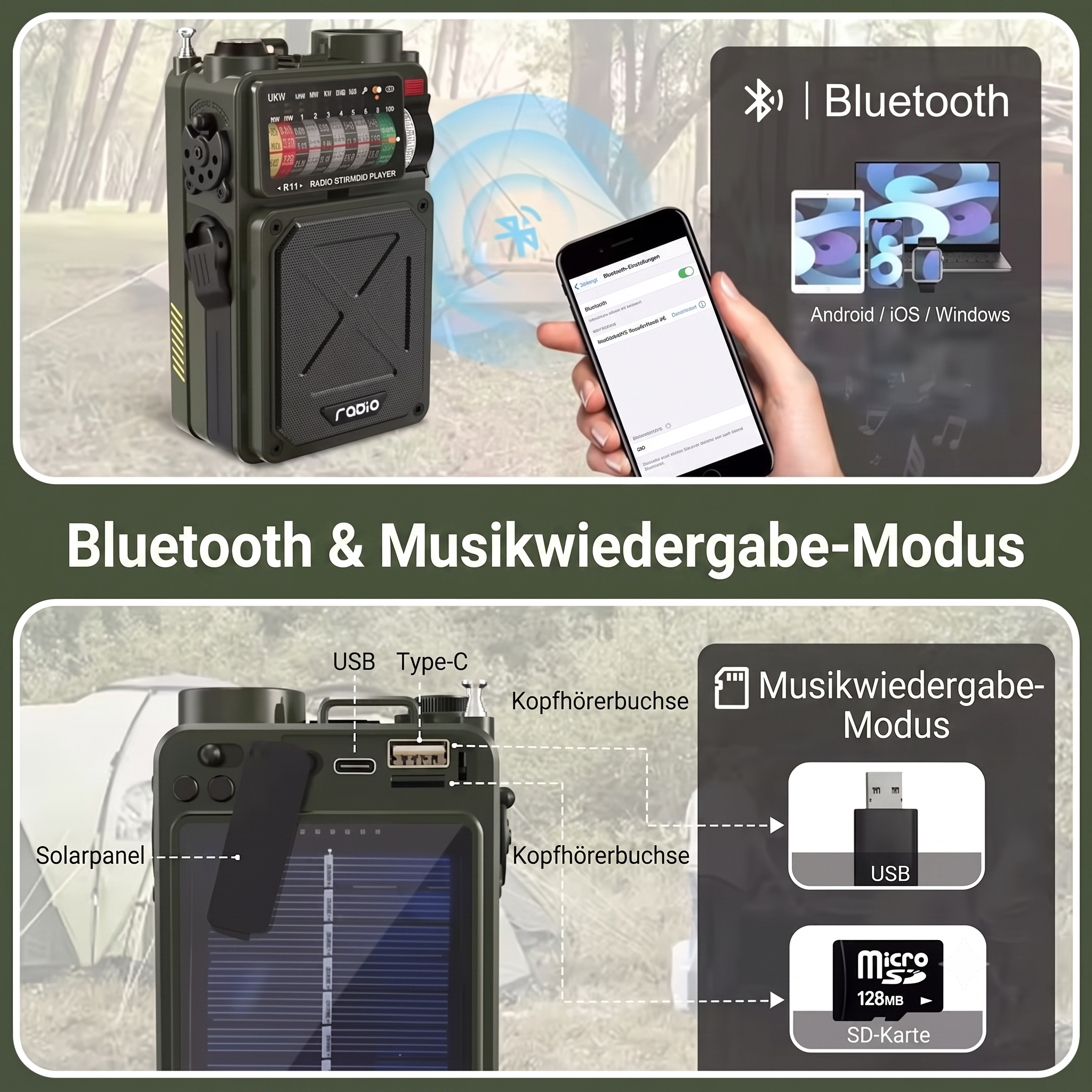Notfallradio Kurbel & Solar mit USB-Ladekabel – ArmyDropz