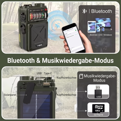 Notfallradio Kurbel & Solar mit USB-Ladekabel – ArmyDropz