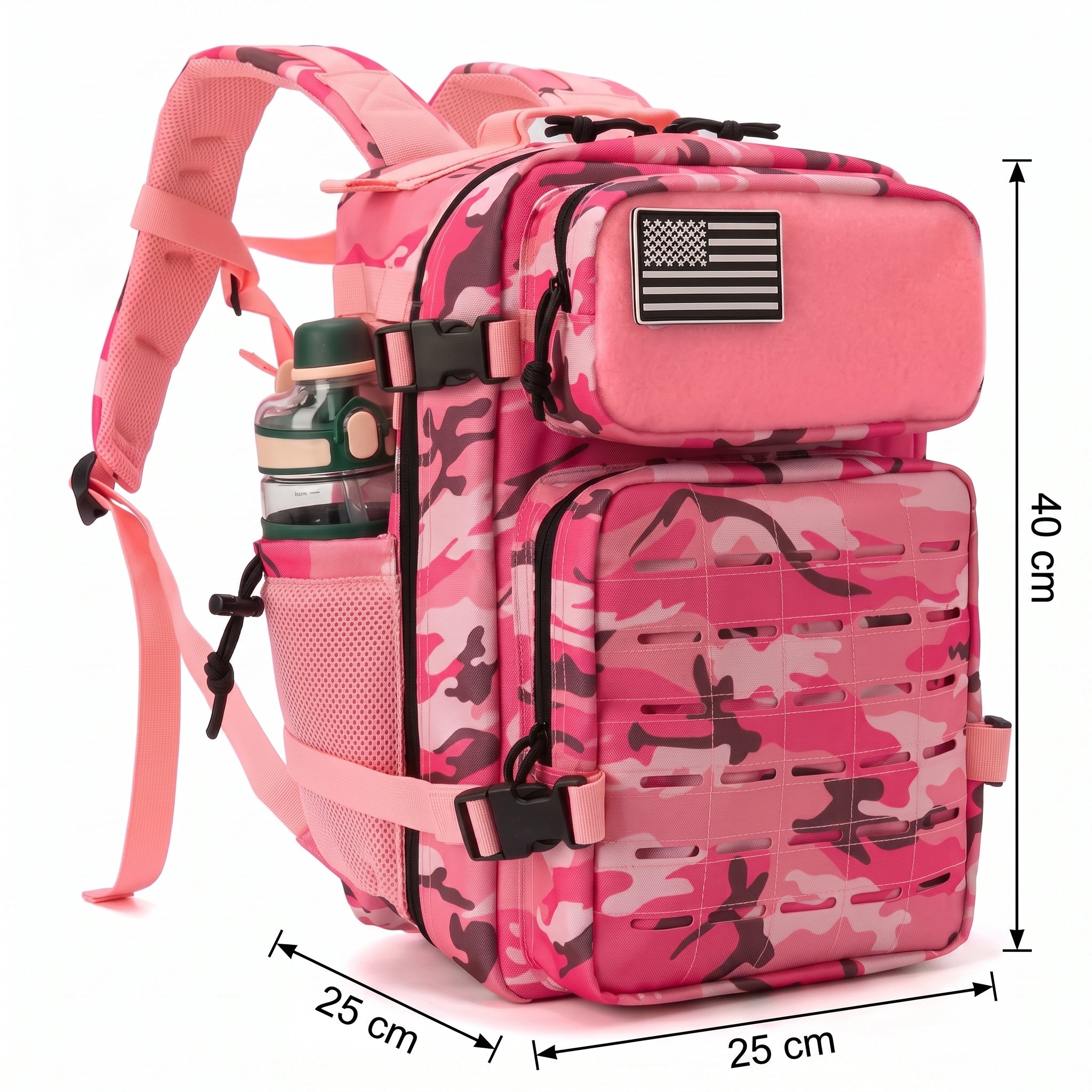 Taktischer Rucksack Damen Pink Camo 25L mit MOLLE-Schlaufen und Flaschennetz