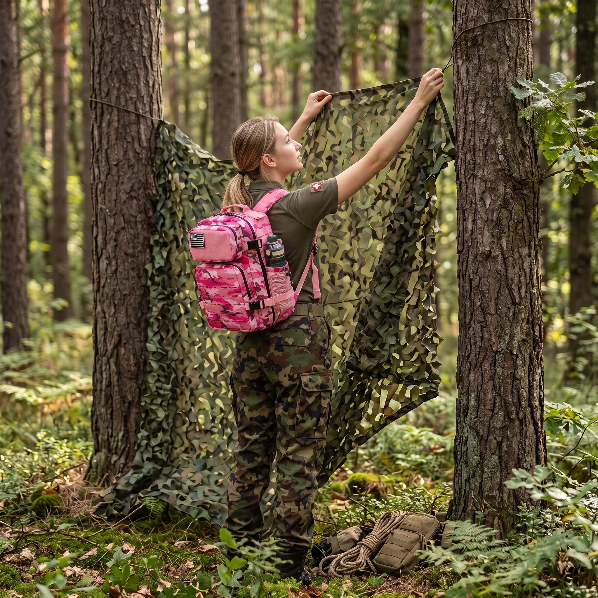 Pink Camouflage Outdoor Rucksack für Damen beim Wandern und Bushcraft