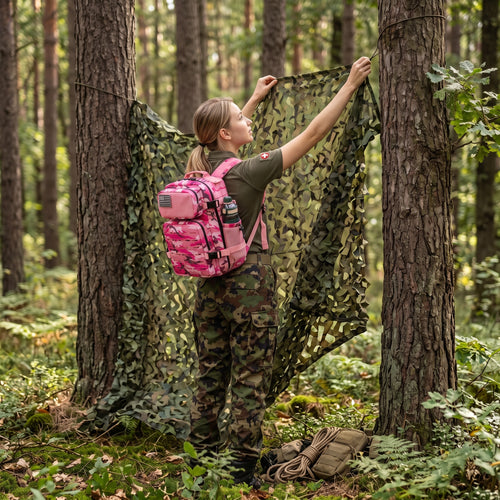 Pink Camouflage Outdoor Rucksack für Damen beim Wandern und Bushcraft